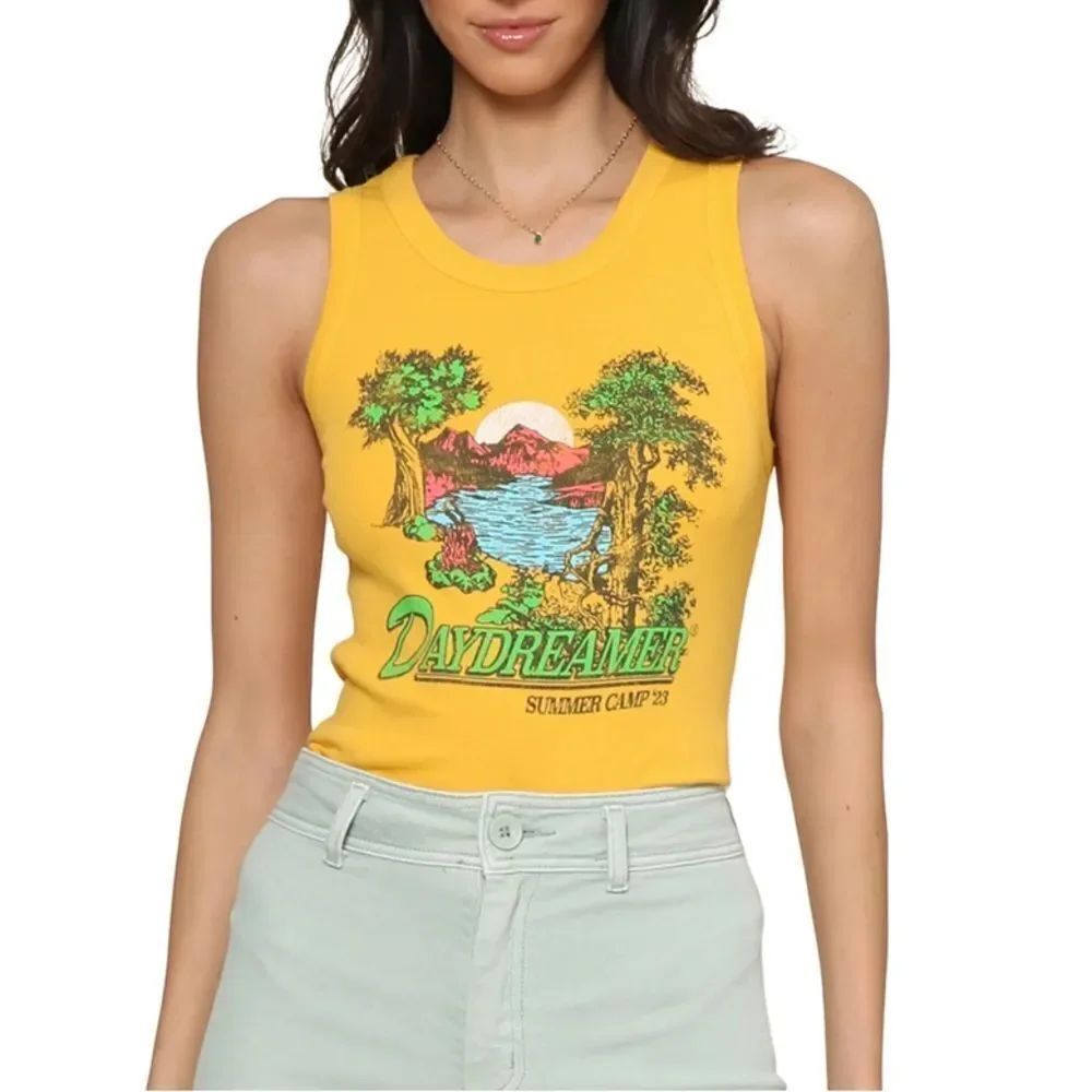 Daydreamer Yellow Camp Graphic Tank Top Women’s XS